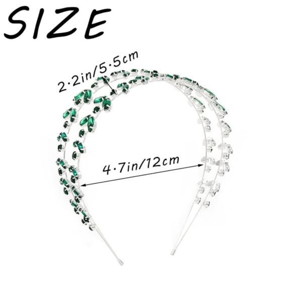 Flatser Green Crystal Bridal Headpiece Double Layer Silver Rhinestone main image 4